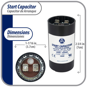Appli Parts motor start capacitor 189-227 Mfd (microfarads) uF 110-125 VAC universal fit for electric motor applications 1-7/16 in Diameter 2-3/4 in Height CON-189-110 

