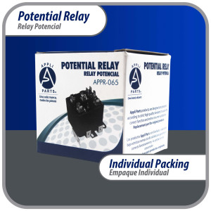 Appli Parts APPR-065 Relay Potencial 065, Voltaje de Bobina 332 V, Recogida Minima 168 V, Recogida Maxima 182 V, Caida Maxima 90 V, 50/60Hz Remplazo universal para unidades de refrigeracion y aire acondicionado