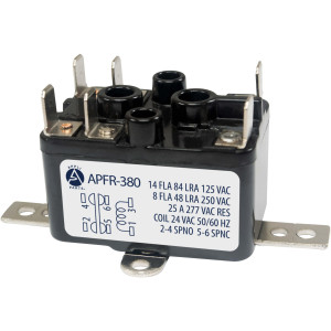Appli Parts APFR-380 Rele de Contacto Seco NO y NC, 25 A, 90-380 V, Bobina 24 V, puntos de conexion 1-3 Coil, 2-4 NO, 5-6 NC. Usos Control de Dampers, Valvulas, Inversión, Aire Acondicionado y mas
