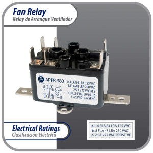 Appli Parts APFR-380 Rele de Contacto Seco NO y NC, 25 A, 90-380 V, Bobina 24 V, puntos de conexion 1-3 Coil, 2-4 NO, 5-6 NC. Usos Control de Dampers, Valvulas, Inversión, Aire Acondicionado y mas