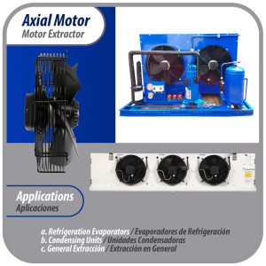 Appli Parts AXF-350-1 Extractor Axial 350 mm (13-3/4 pulg) 110V, 1 ph, 60 Hz, 180 W, 1550 rpm, Rango Temperatura -30 C a 60 C, incluye aspa y base tipo jaula
