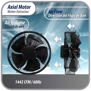 Appli Parts AXF-350-1 13-3/4 in Axial Fan Motor Guard Mounted Fan Blade 115V, 1 Ph, 50-60 Hz, 180W, 1550 rpm, Universal replacement for Cold Room Evaporators, Condensing Units, Work Temp -22F to 140F