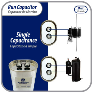 Appli Parts Condensador Capacitor de Marcha 5 Mfd uF (microfaradios) 370/450VAC CBB65 Universal Aire acondicionado y otras aplicaciones Ovalado UL 7cm Alto 3.4cm Ancho 5.4cm Largo CON-5-450-O