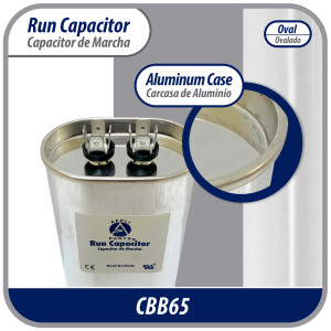 Appli Parts Condensador Capacitor de Marcha 5 Mfd uF (microfaradios) 370/450VAC CBB65 Universal Aire acondicionado y otras aplicaciones Ovalado UL 7cm Alto 3.4cm Ancho 5.4cm Largo CON-5-450-O