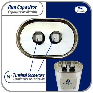 Appli Parts Condensador Capacitor de Marcha 5 Mfd uF (microfaradios) 370/450VAC CBB65 Universal Aire acondicionado y otras aplicaciones Ovalado UL 7cm Alto 3.4cm Ancho 5.4cm Largo CON-5-450-O