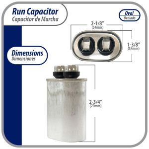Appli Parts Condensador Capacitor de Marcha 5 Mfd uF (microfaradios) 370/450VAC CBB65 Universal Aire acondicionado y otras aplicaciones Ovalado UL 7cm Alto 3.4cm Ancho 5.4cm Largo CON-5-450-O