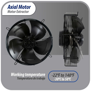 Appli Parts AXF-500-1 19-3/4 in Axial Fan Motor Guard Mounted Fan Blade 220 V, 1 Ph, 50-60 Hz, 500 W, 1450 rpm, Universal replacement for Cold Room Evaporators and Condensing Units, Work Temp -22 F to 140 F 
