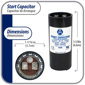 Appli Parts Condensador Capacitor Arranque 124-149 Mfd (microfaradios) uF 330 VAC remplazo universal para motores electricos de distintas aplicaciones 3.7cm Diametro 8.6cm Alto CON-124-330

