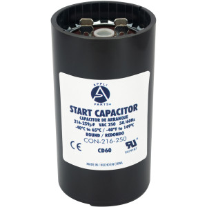 Appli Parts CON-216-250 Motor Start Capacitor 216-259 MFD uF, 250 VAC. Universal for Electric Motor Applications, 1.75 in Wide, 3.38 in Height