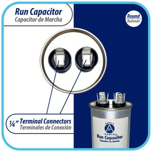 Appli Parts Run Capacitor for ac 25 Mfd uF (microfarads) 370 VAC or 450 VAC CBB65 Round Universal fit for hvac and other applications in High in Wide CON-25-450 