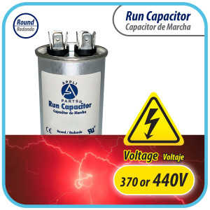 Appli Parts Condensador Capacitor de Marcha 25 Mfd uF (microfaradios) 370VAC o 450VAC CBB65 Universal Aire acondicionado y otras aplicaciones Redondo UL E476928 cm Alto cm Ancho CON-25-450