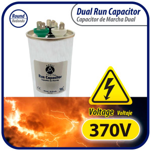 Appli Parts Dual Run Capacitor for ac 60+10 Mfd uF (microfarads) 370VAC CBB65 Round Universal fit for hvac and other applications 2-1/4 in Wide 5-1/2 in Height CON-60/10-370-R

