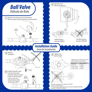 Appli Parts APBV-218 Valvula de Cierre 2-1/8 pulg tipo Bola de conexion soldable con puerto de servicio SAE de 1/4 de pulg presion maxima de trabajo 610 psi temperaturas de -30 C a 120 C longitud total 322 mm