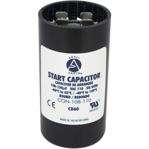 Appli Parts CON-108-110 Motor Start Capacitor 108-130 MFD uF, 110-125 VAC. Universal for Electric Motor Applications, 1.44 in Wide, 2.75 in Height