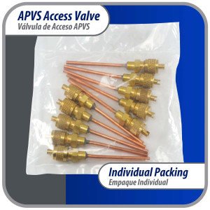 Appli Parts APVS-14182K10 10 Pack 1/4 in SAE Access Schrader Valve x 1/8 ODF x 2 in Copper Stem with Valve Core and Cap with gasket and core remover for AC and refrigeration systems