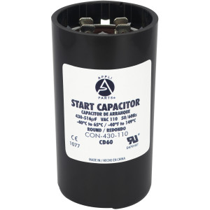 Appli Parts CON-430-110 Motor Start Capacitor 430-516 MFD uF, 110-125 VAC. Universal for Electric Motor Applications, 1.75 in Wide, 3.38 in Height