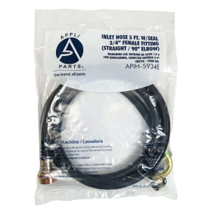 Appli Parts APIH-5934E Manguera 1.5 m Entrada de Agua Lavadora con 2 Sellos o Gomas, rosca de 3/4 pulg, conexiones Recta y codo de 90 grados