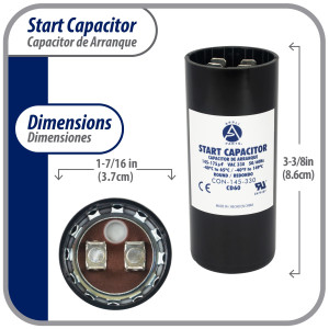 Appli Parts Condensador Capacitor Arranque 145-175 Mfd (microfaradios) uF 330 VAC remplazo universal para motores electricos de distintas aplicaciones 3.7cm Diametro 8.6cm Alto CON-145-330

