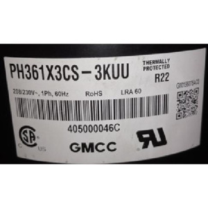 GMCC Compresor Rotativo velocidad fija Toshiba 208-230V/60Hz/1Ph Lra 60 R22 PH361X3CS-3KUU 201400600220 11103010001629 GMCC Compresor Rotativo velocidad fija Toshiba 208-230V/60Hz/1Ph Lra 60 R22 PH361X3CS-3KUU 201400600220 11103010001629