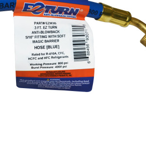 Uniweld EZM3B Manguera Manometro 36 pulg, 90 cm, Azul, Conexiones 1/4 x 5/16, CFC,HCFC,HFC,R410 Ez-Turn Anti-Blowback