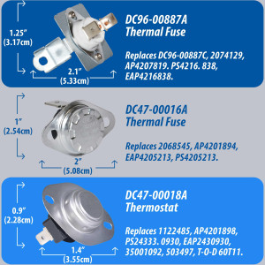 Appli Parts Heating Element Kit DC47-00019AKAP  Includes: DC47-00019A Heater, DC47-00018A Thermostat, DC96-00887A Fuse, DC47-00016A Fuse