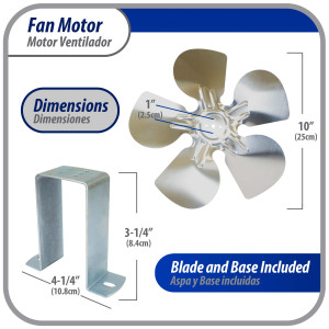 Appli Parts APFM-161E Motor Ventilador 16W Condensador y Evaporador 115V 60Hz 0.95A, Incluye Aspa de Aluminio de 25cm y Base de Montaje, Repuesto Universal para Equipos de Refrigeracion Comercial