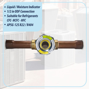 Appli Parts APSG-12S Visor de Liquido 1/2 pulg Indicador de Humedad con conexiones Soldable con cuerpo extraible para Sistemas de Refrigeracion y Aire Acondicionado compatible con refrigerantes CFC, HCFC, HFC