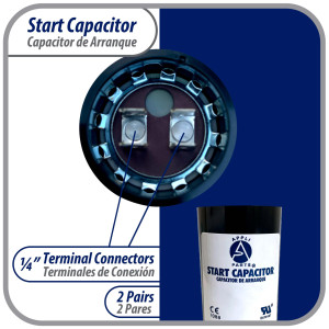 Appli Parts CON-145-110 Capacitor de Arranque 145-175 MFD (microfaradios) uF, 110-125 VAC. Universal para Motores Electricos, condensador de arranque de 3.7 cm de Diametro, 7 cm de Alto