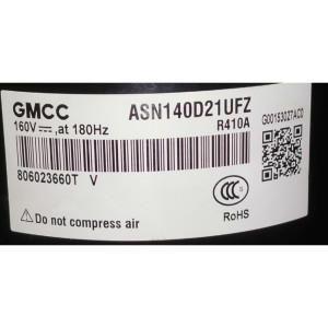 GMCC Compresor Rotativo Inverter DC ASN140D21UFZ RoHS R-410a 11103020003099
Fits 38MHRBQ18AA3, DLCERAH18AAK, EDHM18C19B, INVERTER18CRFN1W, INVERTER18CRSL1, INVERTER18CRWH1, PIA18265B GMCC Compresor Rotativo Inverter DC ASN140D21UFZ RoHS R-410a 11103020003099
Fits 38MHRBQ18AA3, DLCERAH18AAK, EDHM18C19B, INVERTER18CRFN1W, INVERTER18CRSL1, INVERTER18CRWH1, PIA18265B
