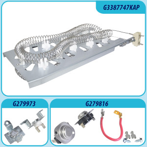 3387747 Appli Parts Heating Element Kit Replacement for Whirlpool Dryers and other models Includes 1 x 3387747 dryer heating element 1 x Thermostat 279816AP 1 x 279973AP and 3392519AP Thermal Fuse