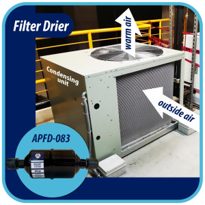 Appli Parts APFD-083 3/8 in Liquid Line Refrigerant AC Filter Drier hvac Refrigeration 083 SAE Flare connection universal unidirectional 6-1/2 in long 2 in wide