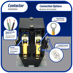 Contactor 2 Polos 30A 240V repuesto para compresores de CA y otras aplicaciones electricas Certificacion UL E476929 de Trabajo Pesado, Appli Parts modelo APAC-230240