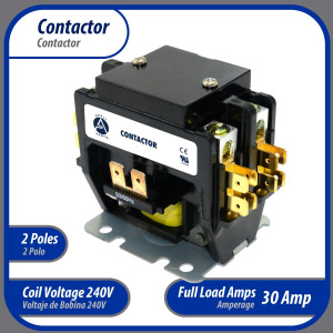 Contactor 2 Polos 30A 240V repuesto para compresores de CA y otras aplicaciones electricas Certificacion UL E476929 de Trabajo Pesado, Appli Parts modelo APAC-230240