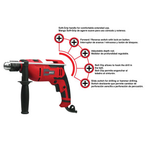 Taladro Percutor 1/2in Promaker PRO-TP500 Voltaje - Frecuencia 120V - 60Hz Potencia 500W Velocidad 0-2800rpm Tamano de mandril 1/2in (13mm) Peso 2.10Kg Cable 2m