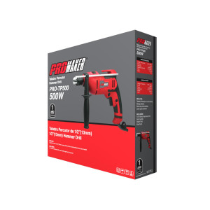Taladro Percutor 1/2in Promaker PRO-TP500 Voltaje - Frecuencia 120V - 60Hz Potencia 500W Velocidad 0-2800rpm Tamano de mandril 1/2in (13mm) Peso 2.10Kg Cable 2m