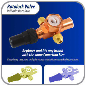 Appli Parts APRV-VA10 Valvula Rotolock V10 1 pulg x 5/8 pulg Soldable con puertos de acceso de 1/4 pulg Universal para sistemas de refrigeracion y aire acondicionado