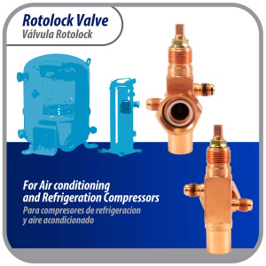 Appli Parts APRV-VA10 Valvula Rotolock V10 1 pulg x 5/8 pulg Soldable con puertos de acceso de 1/4 pulg Universal para sistemas de refrigeracion y aire acondicionado