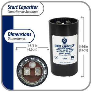 Appli Parts Condensador Capacitor Arranque 216-259 Mfd (microfaradios) uF 330 VAC remplazo universal para motores electricos de distintas aplicaciones 4.6cm Diametro 8.6cm Alto CON-216-330


