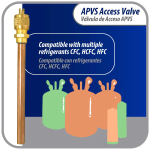 Appli Parts Valvula de acceso de 1/4 SAE x 1/4 pulg OD x con vastago de cobre de 8cm de largo con nucleo y tapa de laton con removedor de nucleo y empacadura APVS-14143