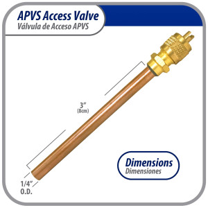 Appli Parts Valvula de acceso de 1/4 SAE x 1/4 pulg OD x con vastago de cobre de 8cm de largo con nucleo y tapa de laton con removedor de nucleo y empacadura APVS-14143