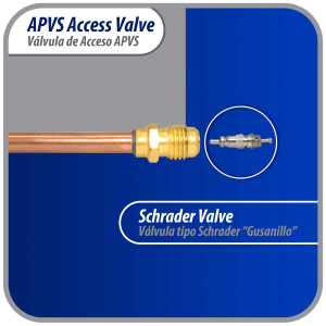 Appli Parts APVS-14143 1/4 in SAE Access Schrader Valve x 1/4 ODF x 3 in Copper Stem with Valve Core and Cap with gasket and core remover for AC and refrigeration systems