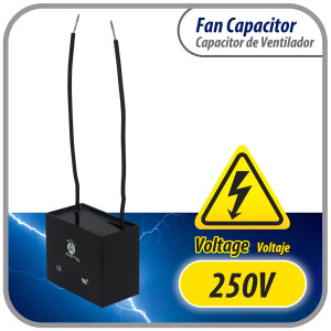 Appli Parts Condensador Capacitor de ventilador 5 mfd (microfaradios) uf 250VAC con 2 cables compatible con cualquier marca de igual capacitancia 4.7cm Ancho 1.8cm Prof 2.8cm Alto CAP-5-250-2C