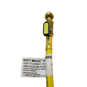 Uniweld H6BVY Manguera Manometro 72 pulg, Amarilla, Conector Curvo 45, con Llave de Paso, conector 1/4 pulg