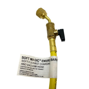 Uniweld H6BVY Manguera Manometro 72 pulg, Amarilla, Conector Curvo 45, con Llave de Paso, conector 1/4 pulg