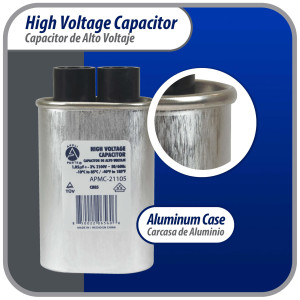 Appli Parts APMC-21105 Condensador Capacitor para microondas 1.05 Mfd uF (microfaradios) Alto Voltaje 2100V tipo CH85 21105 Remplazo universal para multiples marcas Appli Parts APMC-21105 Condensador Capacitor para microondas 1.05 Mfd uF (microfaradios) Alto Voltaje 2100V tipo CH85 21105 Remplazo universal para multiples marcas
