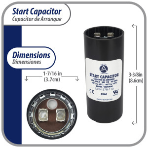 Appli Parts CON-378-110 Capacitor de Arranque 378-450 MFD (microfaradios) uF, 110-125 VAC. Universal para Motores Electricos, condensador de arranque de 3.7 cm de Diametro, 8.6 cm de Alto