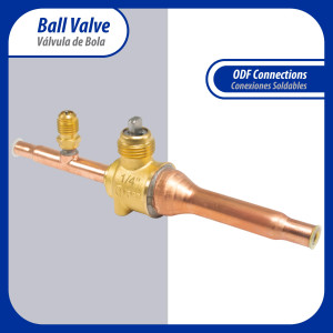 Appli Parts APBV-014 Valvula de Cierre 1/4 in tipo Bola de conexion soldable con puerto de servicio SAE de 1/4 in, presion maxima de trabajo 610 psi temperaturas de -30 C a 120 C longitud total 165mm