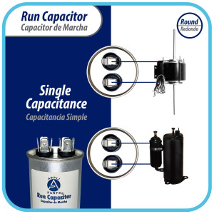 Appli Parts Condensador Capacitor de Marcha 10 Mfd uF (microfaradios) 370VAC o 450VAC CBB65 Universal Aire acondicionado y otras aplicaciones Redondo UL E476928 7.5cm Alto 3.7cm Ancho CON-10-450