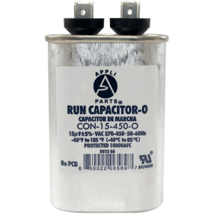 Appli Parts Condensador Capacitor de Marcha 15 Mfd uF (microfaradios) 370/450VAC CBB65 Universal Aire acondicionado y otras aplicaciones Ovalado UL 9cm Alto 3.4cm Ancho 5.4cm Largo CON-15-450-O 