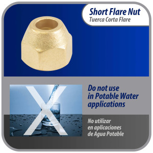 Appli Parts APFN-38 3/8 in Flare short brass flared fittings for use with copper, brass, aluminum, or steel tubing in gas line plumbing and hvac applications